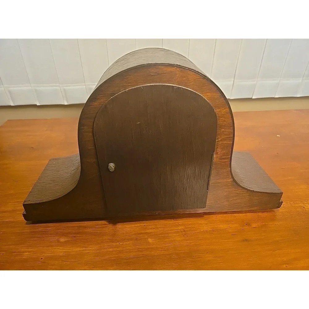 ANTIQUE NAPOLEON HAT CHIMING MANTEL CLOCK  OAK CASE